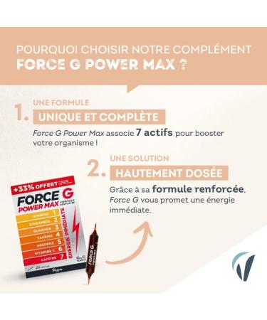 Vitavea - Force G Power Max Strengthened Formula - Immediate Energy Booster 7 active ingredients - Ginseng Ginger Guarana Taurine Arginine Vitamin C Caffeine - 20 ampoules - 20 days - Made in - Buy Online on GoSupps.com