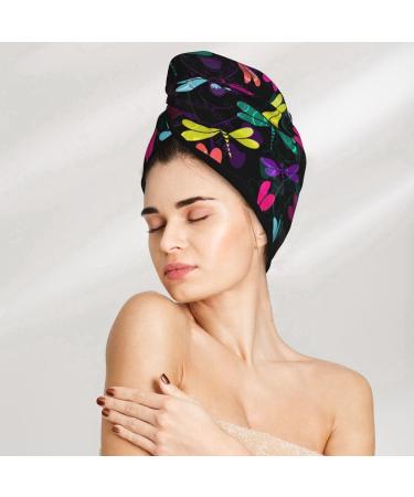 Hair Towel Wrap | Fast-Drying Hair Turban with Button | Colorful Dragonflies - Perfect for All Hair Types - Buy Online on GoSupps.com