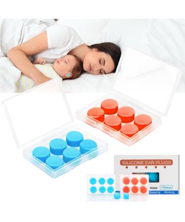 12PCS Silicone Ear Plugs Soft Silicone Ear Plugs for Sleeping Reusable Noise Cancelling Earplugs for Sleep Waterproof Ear Plugs for Swimming Snoring Shower Concert Shooting Airplanes