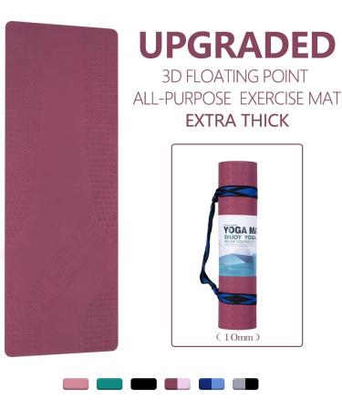 JELS Extra Thick Yoga Mat 10MM - Non Slip Design - SGS Certified TPE Material - with Carrying Strap - Ideal for Yoga, Pilates, and Workouts - 72x26 - Wine/Pink - Buy Online on GoSupps.com