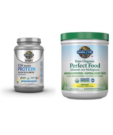 Garden of Life Sport Organic Plant Based Protein Vanilla & Raw Organic Perfect Food Green Superfood Original 207 gram