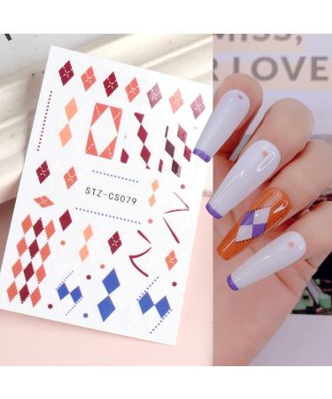 Nail Art Decoration DIY Manicure Polish Sliders Blue Brown Geometric Line Design England Plaid 3D Rhombus Nail Stickers - Buy Online on GoSupps.com