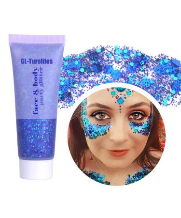 GL-Turelifes Chunky Glitter Gel Glitter Body Gel Festival Glitter Cosmetic Face Hair Nails Makeup Mermaid Sequins Liquid Eyeshadow Long Lasting Sparkling 50ml Easy to Apply Easy to Remove (#01 Blue)