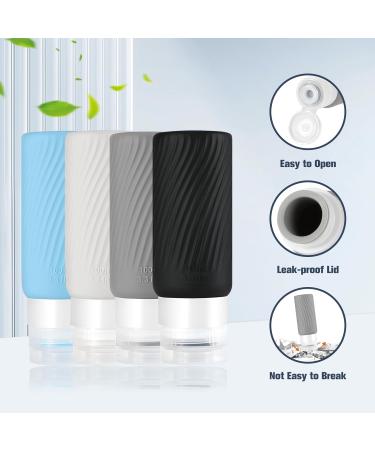 Moko 100ml Travel Bottles Set - 15 Silicone Containers for Shampoo Lotion Cream | Portable Travel Essentials with PVC Bag - Ideal for Men & Women - Black Gray Blue White - Buy Online on GoSupps.com