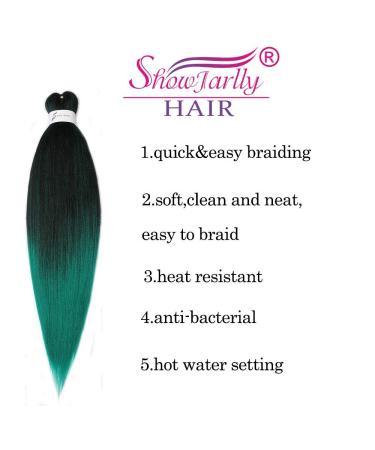 Pre-Stretched Braiding Hair - Showjarlly 26 Yaki Texture Crochet Extensions (8 Pack) - Soft Art Fiber in T1B/Green & 1B/66 - International Shipping Available - Buy Online on GoSupps.com
