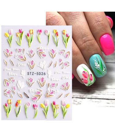 5D Flower Nail Art Stickers - 8 Sheets Exquisite Color Flowers Self-Adhesive Decals for Acrylic Nails - Elegant DIY Nail Art Design for Women - Buy Online on GoSupps.com