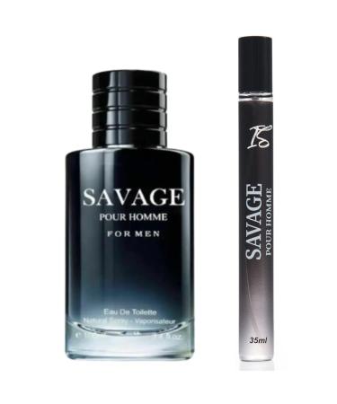 INSPIRE SCENTS IS Savage for Men - 3.4 Fl Oz + Travel Spray 35ml Cologne for Men | Impression of Sauvage | Masculine Scent for Daily Use Men's Cologne (Pack of 2)