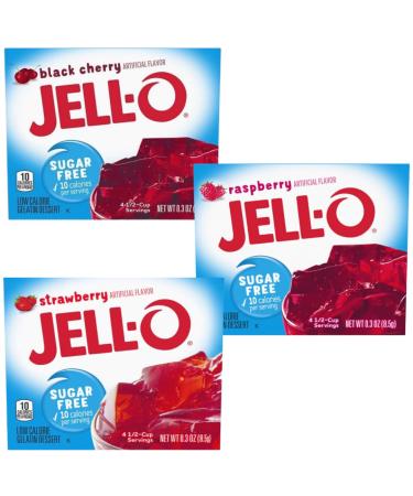Jelly Sugar Free Bundle With JellO Sugar Free Black Cherry JellO Sugar Free Raspberry and JellO Sugar Free Strawberry (3 Pack)