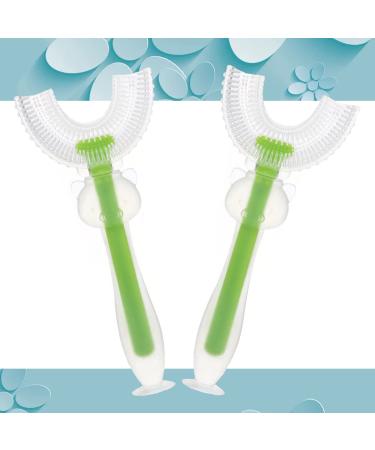 U Shaped Toothbrush Kids 2 Pack Toddler Toothbrush Age 2-6 Manual Whole Mouth Toothbrush With Cute Pig Handle for Kids Children 360 Soft U Shaped Toothbrush for Toddlers Oral Cleaning (Greenx2)