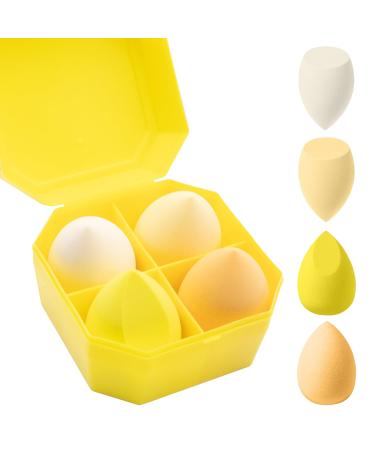 Makeup Sponge Blender 4 Pcs Beauty Blender Foundation Sponges Set with 1 Sponge Holder Case Professional Non Latex Beauty Applicator Set for Cream Liquid and Powder (Yellow)