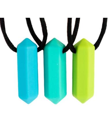 Tilcare Chew Chew Sensory Necklace Best for Kids or Adults That Like Biting or Have Autism Perfectly Textured Silicone Chewy Toys - Chewing Pendant for Boys & Girls - Chew Necklaces Blue/Turquoise/Green