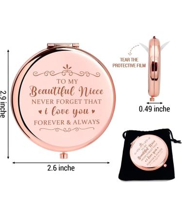 LRUIOMVE Niece Gift: Rose Gold Engraved Travel Makeup Mirror - Perfect for Niece's Graduation or Birthday - Buy Online on GoSupps.com