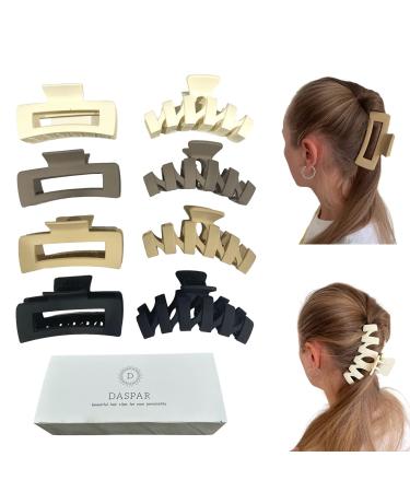 8Pack 4.3 Large Hair Zig-zag and Square Claw Clips for Thin Thick Curly Hair DASPAR 2styles 4Neutral Colors Nonslip Strong Hold Big Matte Clips for Women Jaw Clips