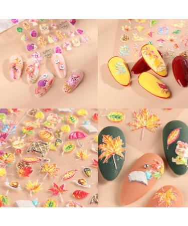 Nail Art Stickers Xcreando 6 Sheets 5D Embossed Fall Self-Adhesive Nail Polish Stickers Autumn Nail Decals Designed with Maple Flowers Butterflies Pumpkin Owl Thick DIY 3D Nail Art Supplies for Thanksgiving Day Decorations colorful - Buy Online on GoSupps.com