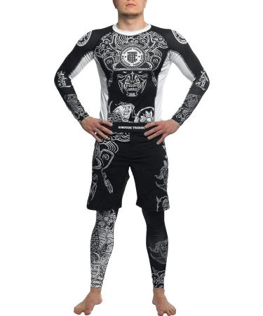 Hardcore Training Koi Men's Fight Shorts | Boxing MMA BJJ Grappling Fitness | No Gi Kickboxing | Black/White - Large - Buy Online on GoSupps.com