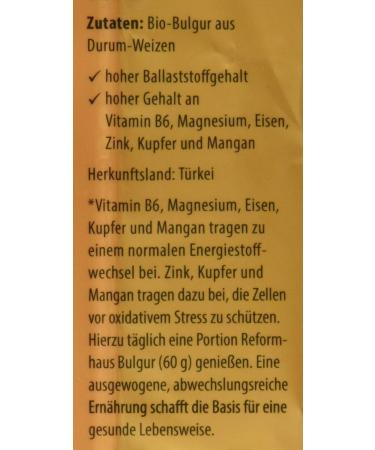 Reformhaus Bio Bulgur aus Hartweizen 500g - Hochwertiger gesunder Proteinlieferant f r internationale K ufer - Buy Online on GoSupps.com