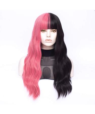 Morticia Long Loose Wavy Half Pink and Half Black Full Bang Melanie Martinez 28'' Wig - Buy Online on GoSupps.com