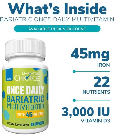 Bariatric Choice Multivitamin & Calcium Bundle (1-Month Supply) | 45mg Iron Multivitamin + 500mg Calcium Citrate with D3 & Probiotics | 30 Capsules + 90 Berry Chewables for Bariatric Surgery Patients - Buy Online on GoSupps.com
