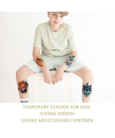 Watercolor Temporary Tattoos - Set of 48 Arm and Body Designs for Adults and Kids | Lion, Wolf, Mermaid, Cat, Tiger | Realistic and Waterproof Body Art for Women and Girls - Buy Online on GoSupps.com