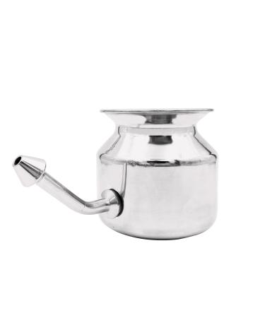 HEALTHANDWEALTH High Grade Stainless Steel Neti Pot for Sinus Congestion (Ayurvedic JalNeti) + 10 Sachet Neti Salt