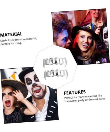 Amosfun 2pcs Werewolf Teeth Halloween Decor Accessories Halloween Party Supplies Teeth Grill Set Artificial Teeth Fake Upper Teeth Silver Plated Teeth Men and Women Silver Prom Supplies - Buy Online on GoSupps.com