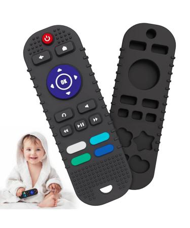 NPET Teething Toys for Babies 6-12 Months  Remote Control Shape Teether for Baby Sore Gums Relief Baby Toys 3-6 Months  Soft Silicone Newborn Baby Teething Toys BPA Free Toddler Girl Boy Toys (Black) Remote Black