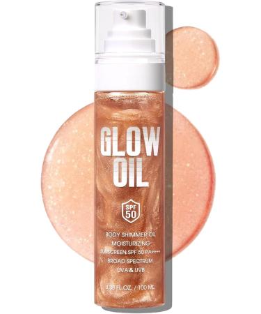 Body Glow Oil 100ml Moisturizing Body Oil SPF50 Sun Protection Skin Lightening Product for Outdoor Sports Camping Picnic 02 Rose Gold B - Buy Online on GoSupps.com