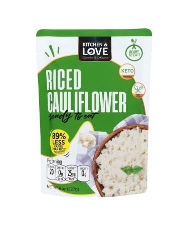 Kitchen & Love Cauliflower Rice, Pre Cooked, Microwave Ready Pouch, Shelf Stable, Non Gmo, Gluten & Dairy Free, Vegan, Vegetarian, 8 Oz, 6-Pack Riced Cauliflower