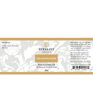 Vitality Extracts Frankincense Essential Oil 4oz | Boswellia Serrata | Aromatherapy & Skin Care for Natural Calm Stress Relief & Yoga Comfort - Buy Online on GoSupps.com