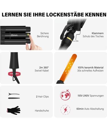 Janelove 5 in 1 Curling Iron Set - 3 Barrels Tourmaline Ceramic Wave Iron for Large & Small Curls 180 C/210 C for Short & Long Hair (Black) - Buy Online on GoSupps.com
