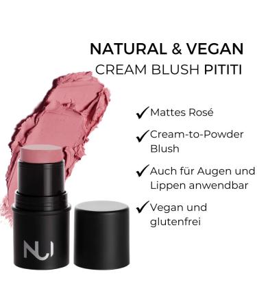 Nui Cosmetics Natural Cream Blush Pititi | Vegan Gluten-Free Matt Rose Blush for Cheeks Eyes & Lips - Nourishing Natural Makeup - Buy Online on GoSupps.com