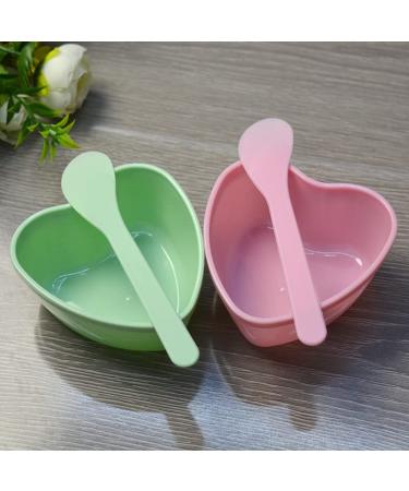 2 Sets Plastic Heart Shaped Facial Mask Mixing Bowl & Spatula - DIY Skin Care Kit for Women - Beauty Salon Essential - Pink & Green - Buy Online on GoSupps.com