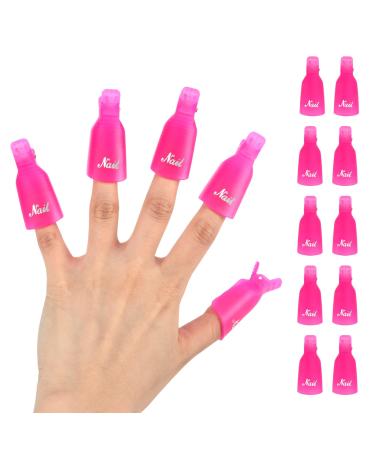 (10 Pcs Pink) Plastic Acrylic Nail Art Soak Off Cap Clip UV Gel Polish Remover Wrap Tool Gel Nail Polish Remover Clips for Fingernail Removal Soak Off Clips Wrap Cleaner Cap Clip A-Nine Red