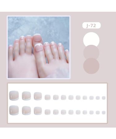 French Tip Press on toenails- Short Press On toenails with toenails Tips White Edged Nake Pink press on toenails Acrylic False toenails Cute Artificial toenails - Buy Online on GoSupps.com