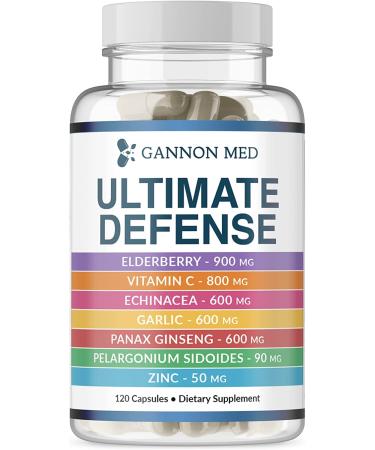 GANNON MED Ultimate Defense Immunity Vitamins for Adults and Kids  Immune Defense Capsules with Elderberry Vitamin C Echinacea Garlic Panax Ginseng and Zinc  120 Caps Ultimate Defense Single Bottle