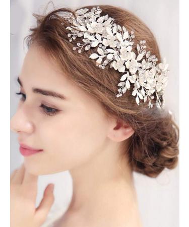 Anglacesmade Bridal Headband Leaves and Flower Hair Vine Crystal Tiara Crown for Wedding Hair Accessories for Women and Girls (Silver) - Buy Online on GoSupps.com