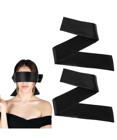 2 Pack Adjustable Blackout Eye Cover Satin Eye Mask 53inch/135cm Soft Blindfold Eye Cover Black Satin Blindfold Sleep Eye Mask Satin Sleep Mask for Women Men Sleeping Meditation