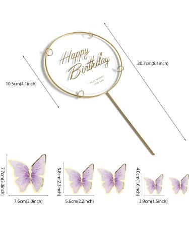 11-Piece Purple Gold Butterfly Cake Toppers | Happy Birthday Metal Cake Decorations - Buy Online on GoSupps.com