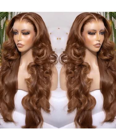 200 Density 13x6 Auburn Brown Body Wave Lace Front Wig - HD Transparent Lace, Baby Hair, Chestnut Brown Color, Brazilian Virgin Human Hair - Women's Glueless Pre-Plucked Full Wig - Buy Online on GoSupps.com