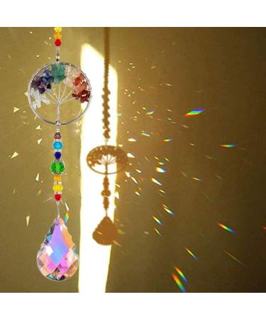 Chakra Healing Crystal Stone Sun Catcher Tree of Life Pendant - Natural Quartz Gemstone Rainbow Maker for Windows - Spiritual Gift for Women - Buy Online on GoSupps.com