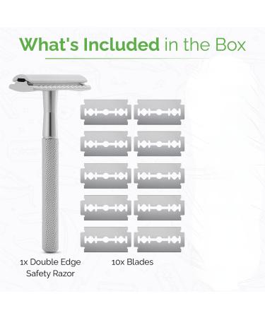 Double Edge Safety Razor - Eco-Friendly Shaving Set with 10 Platinum Coated Blades for Men & Women - Travel-Friendly Reusable Metal Razor - Buy Online on GoSupps.com