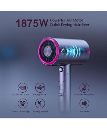 PRETFY Portable Hair Dryer 1875W - Professional Ionic Blow Dryer with Diffuser Lightweight & Low Noise Perfect for Home & Travel (Gray - Buy Online on GoSupps.com