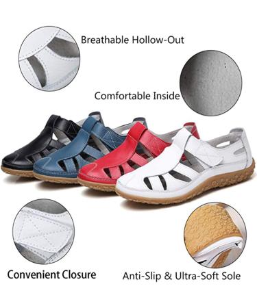 Creev Women's Soft Leather Sandals | Comfortable Flat Shoes for Summer & Casual Wear | Fashionable Walking & Driving Sandals in Blue & Red (EU Sizes 36-40) - Buy Online on GoSupps.com