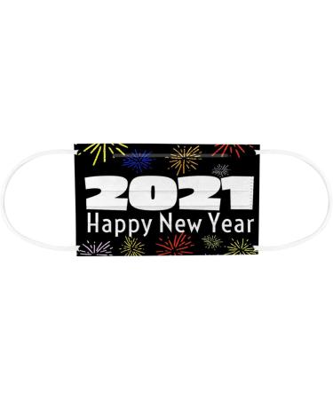 2021 Happy New Years Print Adult Disposable Christmas Facemask 3Ply Breathable Cloth Face_Masks 50PCS - Fits Men and Women - Buy Online on GoSupps.com