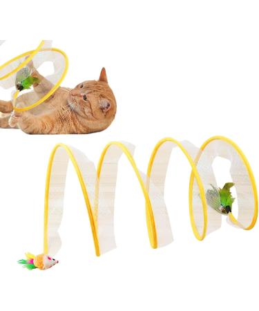 Mesh Tunnel for Cats | Foldable Fun Interactive Tunnel for Indoor Cat Play with Teasing Toys - Whisker Twist Cat Spring Toy Cat Tubes for Large Cats Small Bunnies Kittens and Small Dogs Cypreason Yellow - Buy Online on GoSupps.com