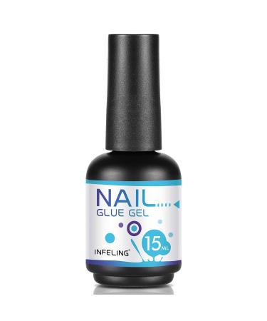INFELING Gel Nail Glue - 15ML 4 in 1 Nail Glue Gel for Acrylic Nails Long Lasting, Super Strong UV Extension Nail Glue, Fit for Flat and Curve Nail Beds, Last 21+ Days