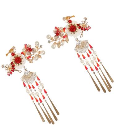 FRCOLOR 1 Pair bride headpieces for wedding flowers hair accessories for women Hanfu vintage womens barrettes for hair Accessories bride Miss tassel hairpin Hairpin tassel hair