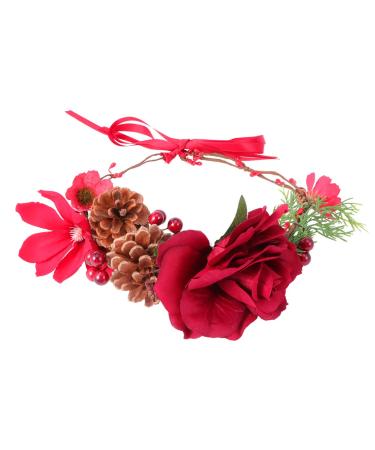 Beaupretty Christmas Hair Wreath Headdress - Natural Berries Rose Flowers & Leaves | Adjustable Band for Women - Buy Online on GoSupps.com