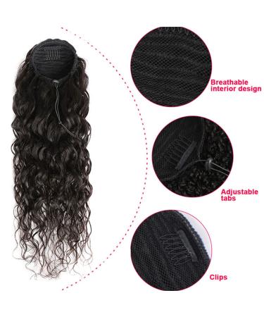 16 Inch Water Wave Drawstring Ponytail | 100% Brazilian Human Hair | Clip in Extension for Black Women - Buy Online on GoSupps.com