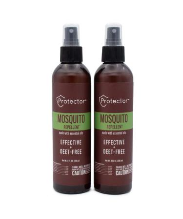 Protector Mosquito and Insect Repellent Spray – 8oz (Pack of 2) Deet-Free - Deterrent for Mosquito, Gnat, and Flies - Safe for Pet, Kids, and Adults- Bug Spray with Natural Essential Oils